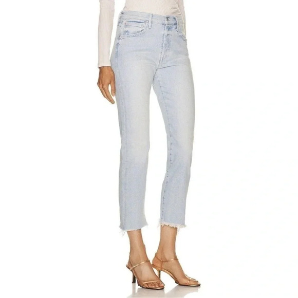 New Mother Scrapper Cuff Ankle Fray Denim Jeans Straight Leg Lonely Hearts Club - Picture 16 of 17